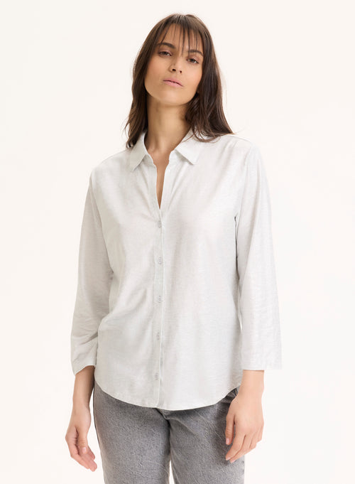 Chemise argentée Col Chemise Manches Trois quarts en Lin / Elasthanne - MAJESTIC FILATURES