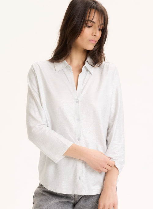 Chemise argentée Col Chemise Manches Trois quarts en Lin / Elasthanne - MAJESTIC FILATURES
