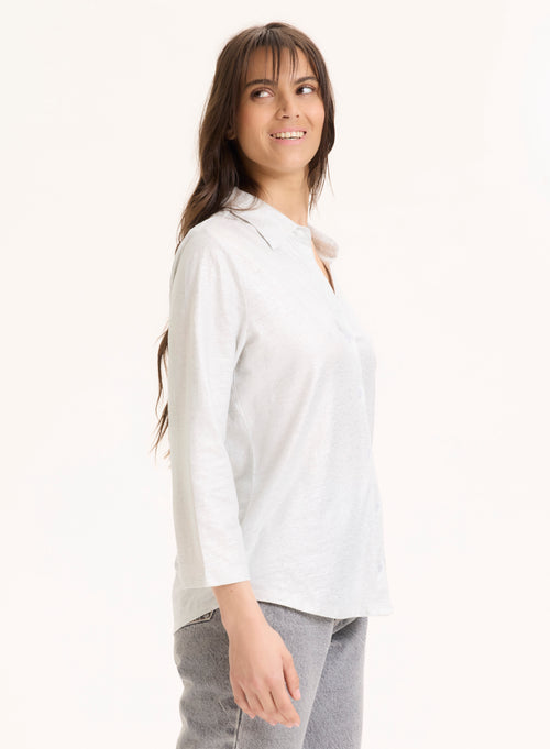 Chemise argentée Col Chemise Manches Trois quarts en Lin / Elasthanne - MAJESTIC FILATURES