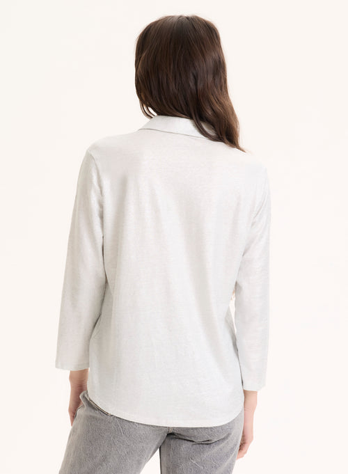 Chemise argentée Col Chemise Manches Trois quarts en Lin / Elasthanne - MAJESTIC FILATURES