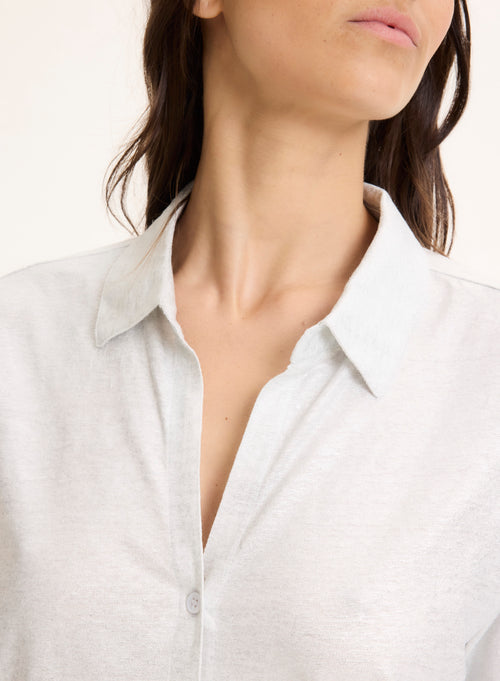 Chemise argentée Col Chemise Manches Trois quarts en Lin / Elasthanne - MAJESTIC FILATURES