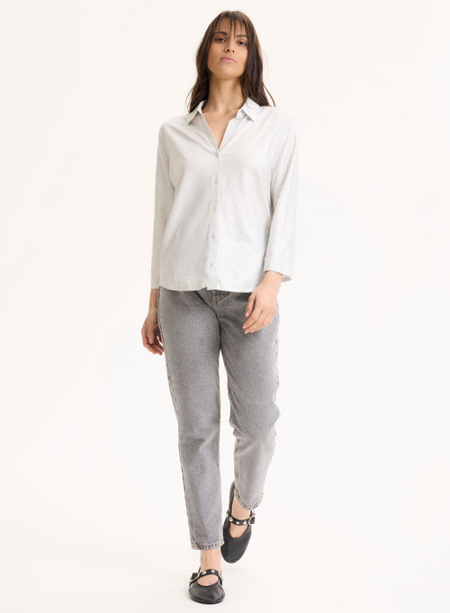Chemise argentée Col Chemise Manches Trois quarts en Lin / Elasthanne - MAJESTIC FILATURES