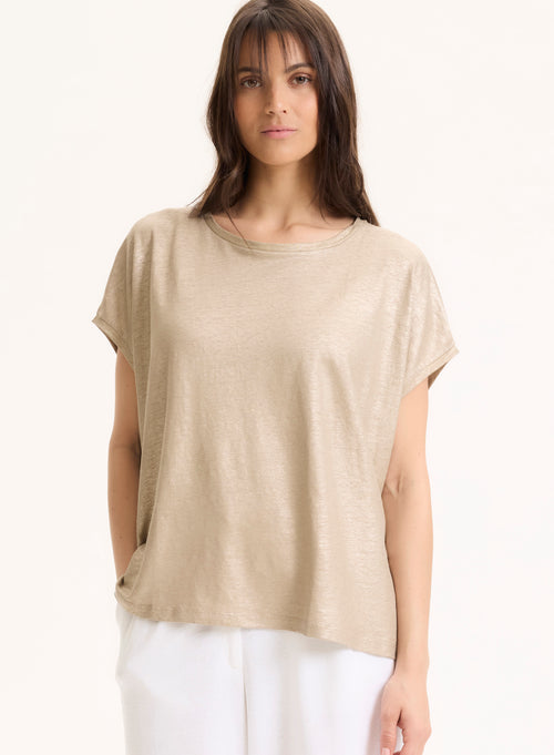 Tee shirt Beige Col Rond Sans Manches en Lin / Elasthanne - MAJESTIC FILATURES