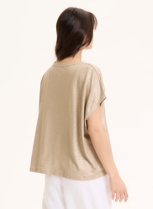 Tee shirt Beige Col Rond Sans Manches en Lin / Elasthanne - MAJESTIC FILATURES