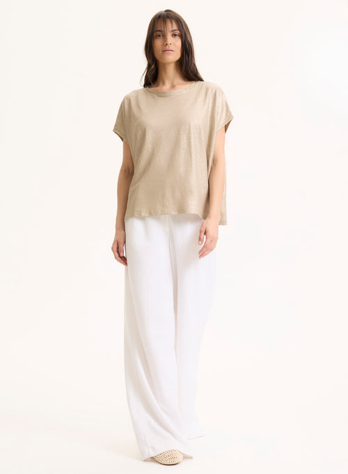 Tee shirt Beige Col Rond Sans Manches en Lin / Elasthanne - MAJESTIC FILATURES
