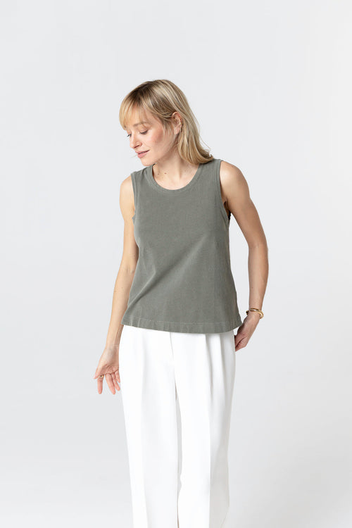 Ärmelloses Tanktop mit Rundhalsausschnitt aus Baumwolle/Elasthan in Dschungel  - MAJESTIC FILATURES