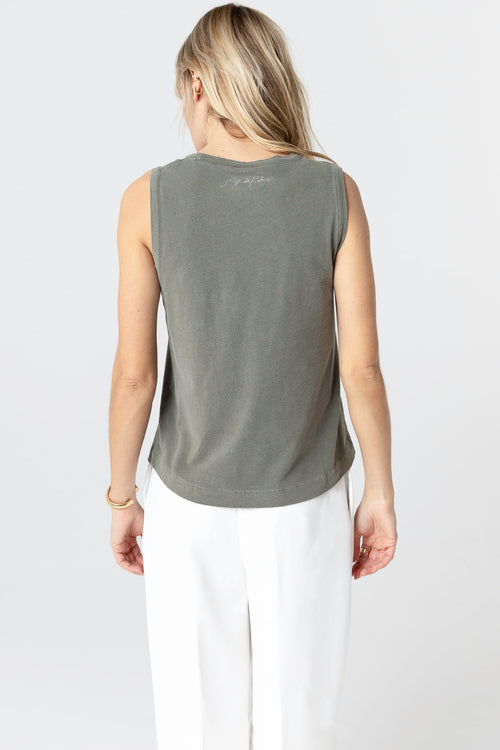 Ärmelloses Tanktop mit Rundhalsausschnitt aus Baumwolle/Elasthan in Dschungel  - MAJESTIC FILATURES