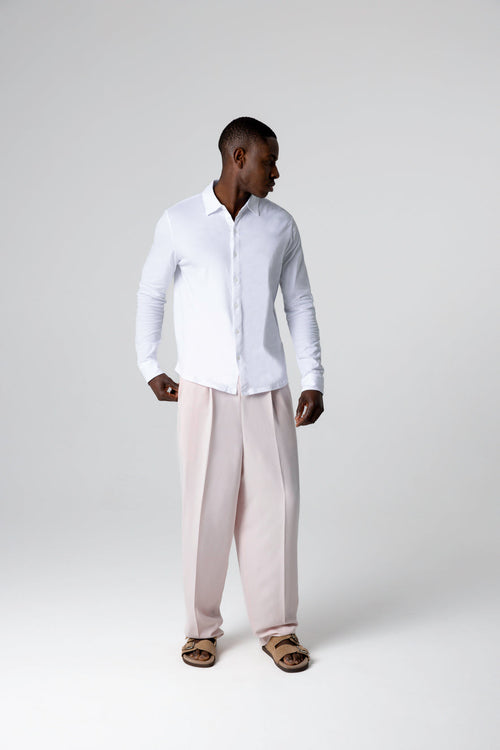 Langarmhemd aus Bio-Baumwolle/Elasthan in Weiß - MAJESTIC FILATURES