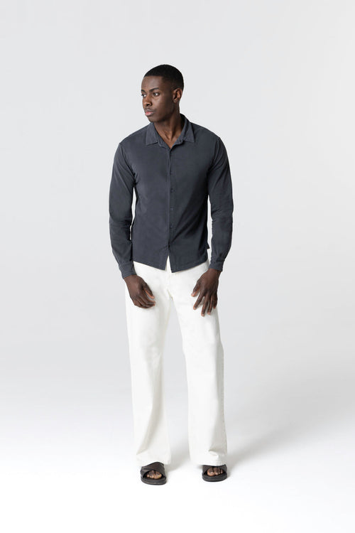 Chemise Noire Manches Longues en Coton organique / Elasthanne - MAJESTIC FILATURES