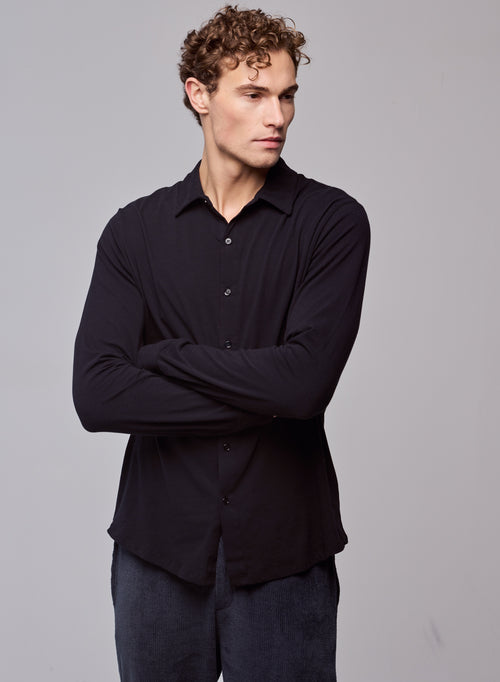 Chemise Noire Manches Longues - MAJESTIC FILATURES
