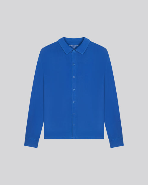 Blaues Hemd Langarmshirt aus Bio-Baumwolle / Elasthan - MAJESTIC FILATURES