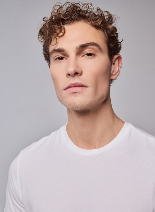 T-shirt Blanc Harold col rond manches courtes en Coton organique et Elasthanne - MAJESTIC FILATURES