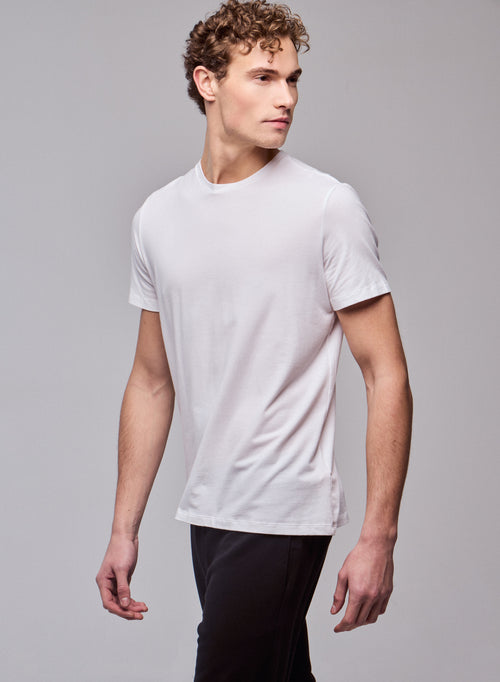 T-shirt Blanc Harold col rond manches courtes en Coton organique et Elasthanne - MAJESTIC FILATURES