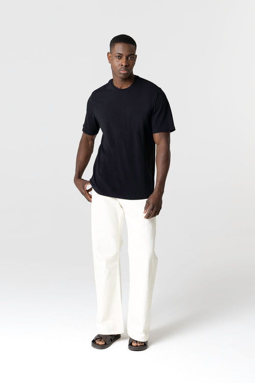 T-shirt Noir Col Rond Manches Courtes en Coton organique / Elasthanne - MAJESTIC FILATURES