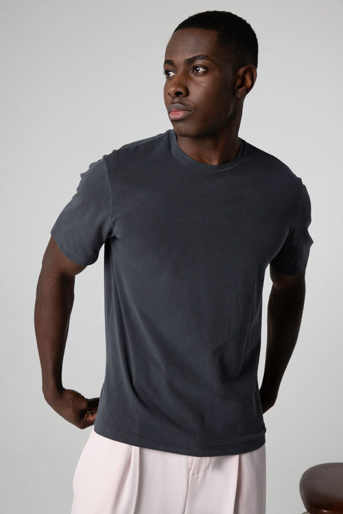 T-shirt Noir Col Rond Manches Courtes en Coton organique / Elasthanne - MAJESTIC FILATURES