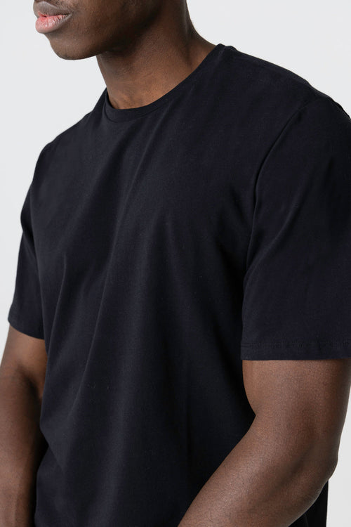 T-shirt Noir Col Rond Manches Courtes en Coton organique / Elasthanne - MAJESTIC FILATURES