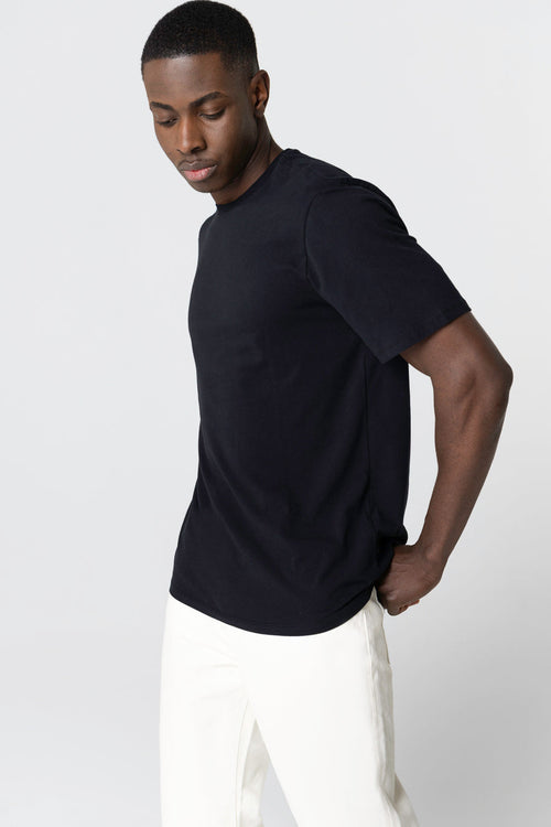 T-shirt Noir Col Rond Manches Courtes en Coton organique / Elasthanne - MAJESTIC FILATURES