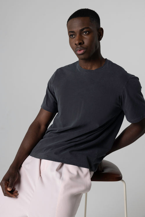 T-shirt Noir Col Rond Manches Courtes en Coton organique / Elasthanne - MAJESTIC FILATURES