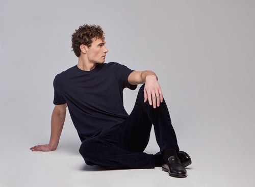 T-shirt Marine Harold col rond manches courtes en Coton organique et Elasthanne - MAJESTIC FILATURES