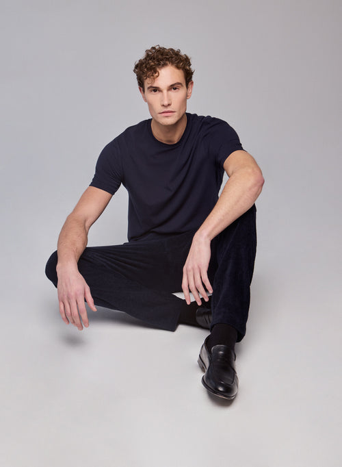 T-shirt Marine Harold col rond manches courtes en Coton organique et Elasthanne - MAJESTIC FILATURES