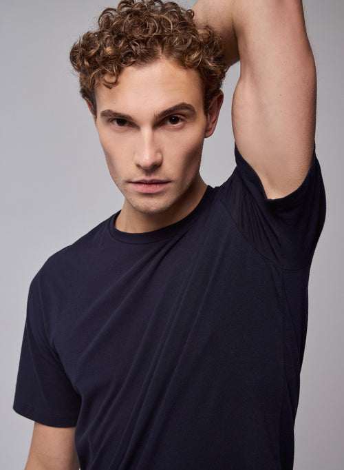 T-shirt Marine Harold col rond manches courtes en Coton organique et Elasthanne - MAJESTIC FILATURES