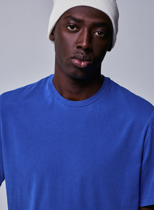 T-shirt Bleu Col Rond Manches Courtes en Coton organique / Elasthanne - MAJESTIC FILATURES