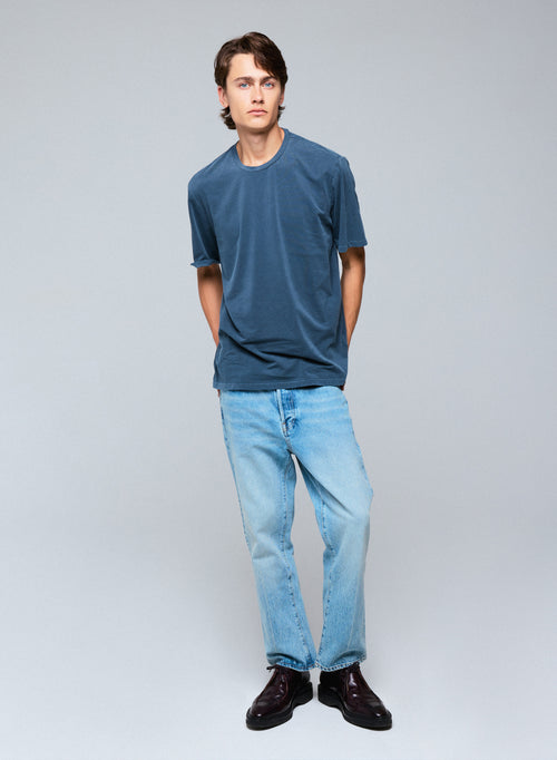 T-shirt Bleu Col Rond Manches Courtes en Coton organique / Elasthanne - MAJESTIC FILATURES