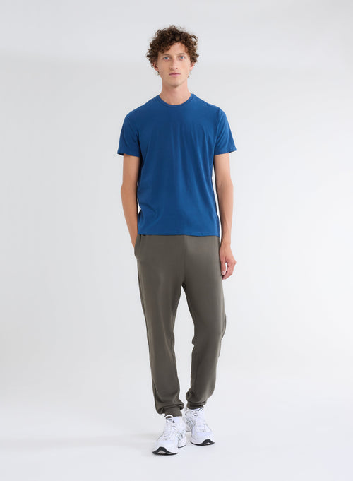 T-shirt Bleu Harold col rond manches courtes en Coton organique et Elasthanne - MAJESTIC FILATURES