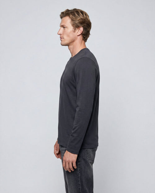 Schwarzes Langarm-T-Shirt mit Rundhalsausschnitt aus Bio-Baumwolle / Elasthan - MAJESTIC FILATURES