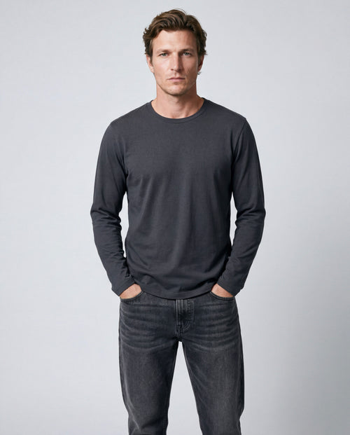 T-shirt Noir Col Rond Manches Longues en Coton organique / Elasthanne - MAJESTIC FILATURES