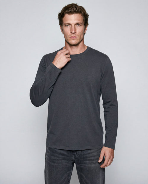 Schwarzes Langarm-T-Shirt mit Rundhalsausschnitt aus Bio-Baumwolle / Elasthan - MAJESTIC FILATURES
