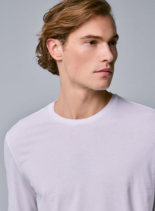 T-shirt Blanc Henry Col Rond Manches Longues en Coton organique et Elasthanne - MAJESTIC FILATURES