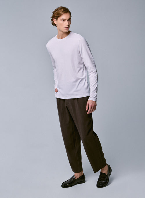 T-shirt Blanc Henry Col Rond Manches Longues en Coton organique et Elasthanne - MAJESTIC FILATURES