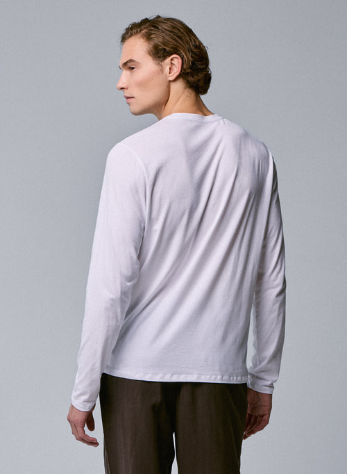T-shirt Blanc Henry Col Rond Manches Longues en Coton organique et Elasthanne - MAJESTIC FILATURES