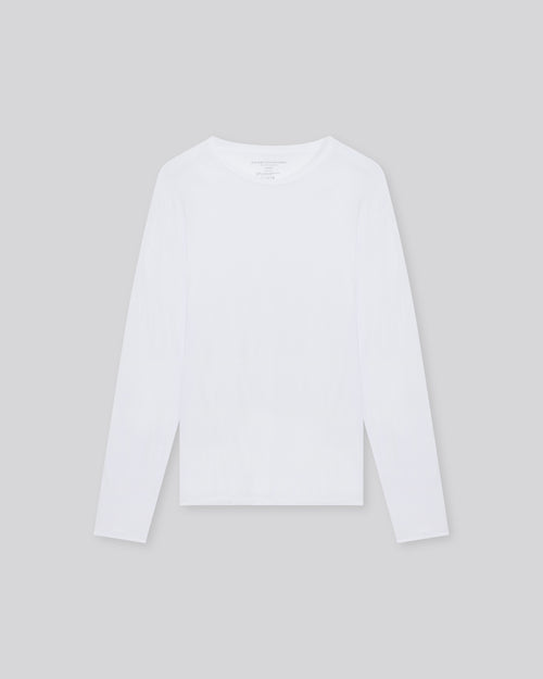 T-shirt Blanc Henry Col Rond Manches Longues en Coton organique et Elasthanne - MAJESTIC FILATURES