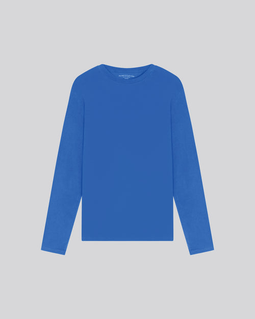 Blaues Langarm-T-Shirt mit Rundhalsausschnitt aus Bio-Baumwolle / Elasthan - MAJESTIC FILATURES