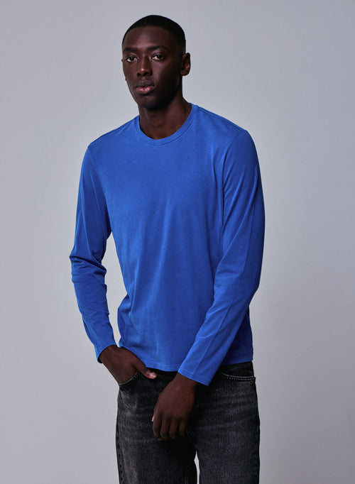 T-shirt Bleu Col Rond Manches Longues en Coton organique / Elasthanne - MAJESTIC FILATURES