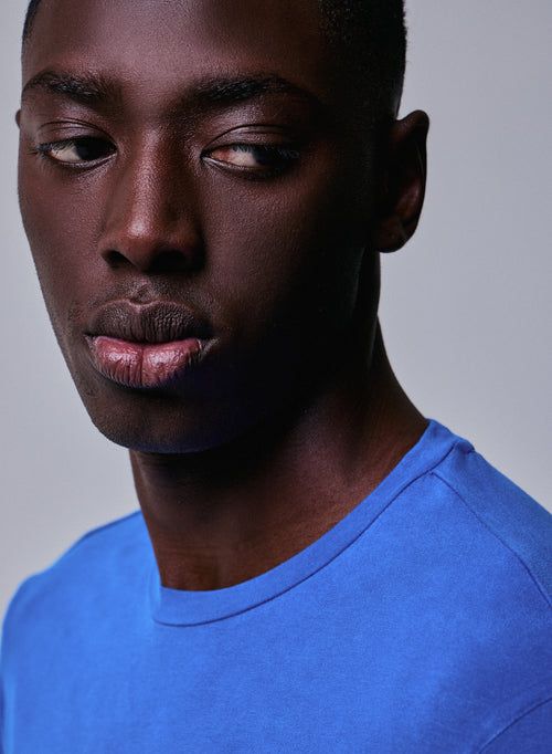 T-shirt Bleu Col Rond Manches Longues en Coton organique / Elasthanne - MAJESTIC FILATURES