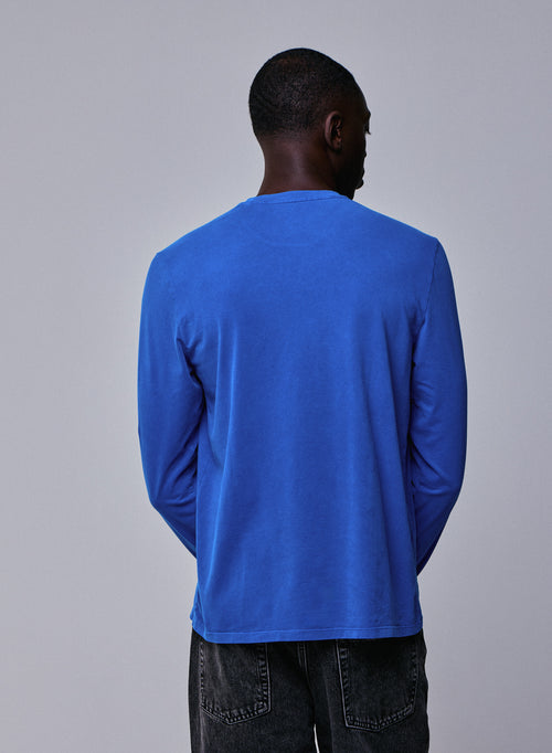 T-shirt Bleu Col Rond Manches Longues en Coton organique / Elasthanne - MAJESTIC FILATURES