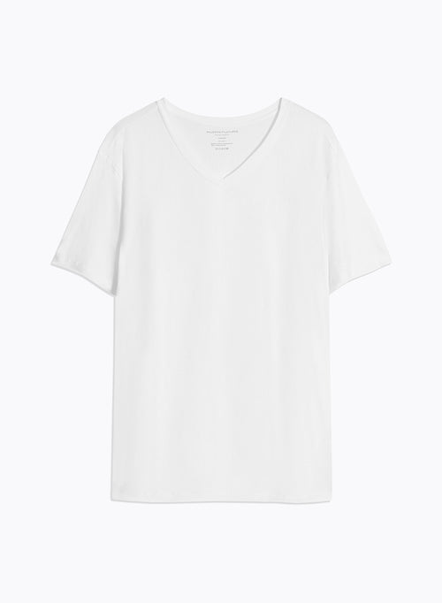 Tee shirt Blanc Col V Manches Courtes - MAJESTIC FILATURES