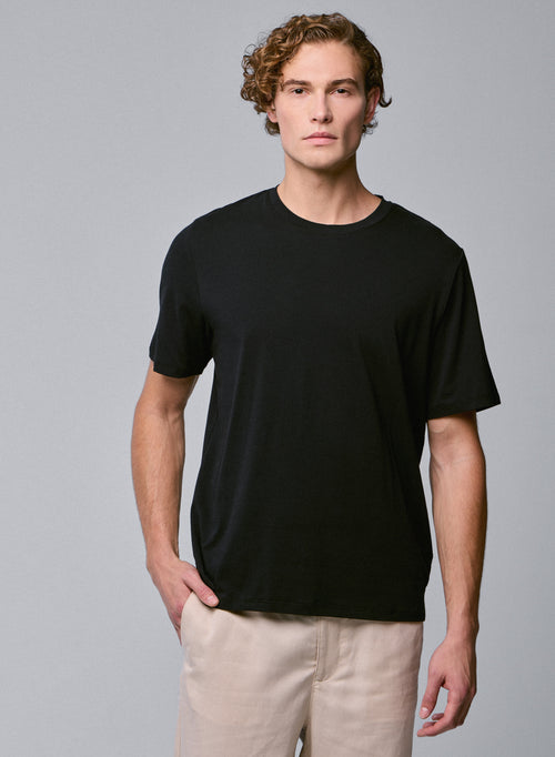Schwarzes Kurzarm-T-Shirt mit Rundhalsausschnitt aus Bio-Baumwolle / Elasthan - MAJESTIC FILATURES