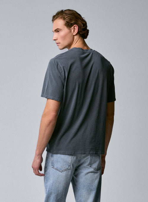 Graues Kurzarm-T-Shirt mit Rundhalsausschnitt aus Bio-Baumwolle / Elasthan - MAJESTIC FILATURES