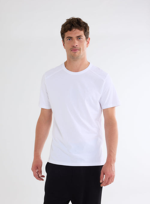 Tee shirt Blanc Col Rond Manches Courtes - MAJESTIC FILATURES