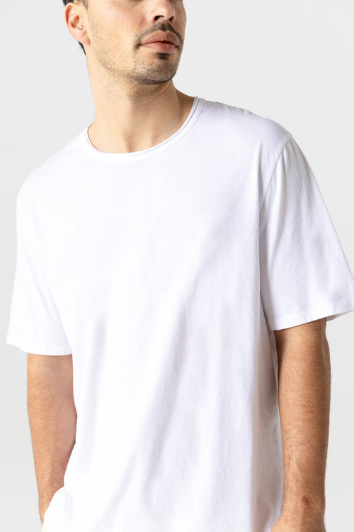 T-shirt Blanc Col Rond Manches Courtes en Coton Organique / Elasthanne - MAJESTIC FILATURES