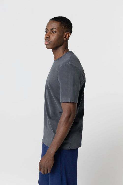 T-Shirt mit Rundhalsausschnitt und kurzen Ärmeln aus Bio-Baumwolle / Elasthan in Schwarz - MAJESTIC FILATURES