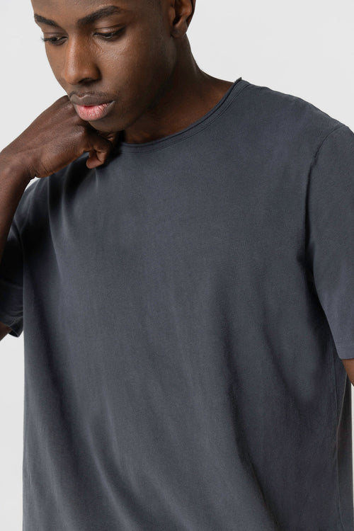 T-Shirt mit Rundhalsausschnitt und kurzen Ärmeln aus Bio-Baumwolle / Elasthan in Schwarz - MAJESTIC FILATURES