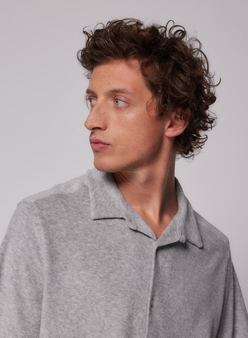 Chemise Gris chiné clair Col Chemise Manches Courtes en Coton / Modal - MAJESTIC FILATURES