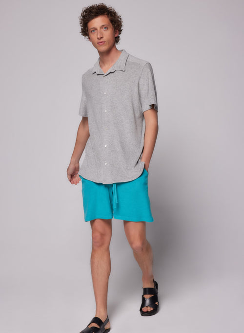 Chemise Gris chiné clair Col Chemise Manches Courtes en Coton / Modal - MAJESTIC FILATURES