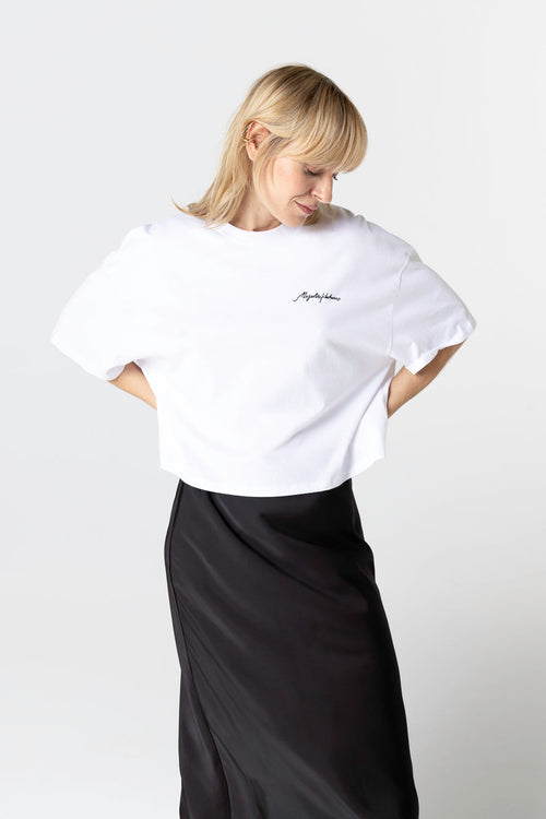 T-Shirt mit Rundhalsausschnitt und kurzen Ärmeln aus Bio-Baumwolle / recycelter Baumwolle in Weiß - MAJESTIC FILATURES