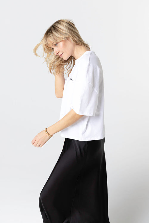 T-Shirt mit Rundhalsausschnitt und kurzen Ärmeln aus Bio-Baumwolle / recycelter Baumwolle in Weiß - MAJESTIC FILATURES